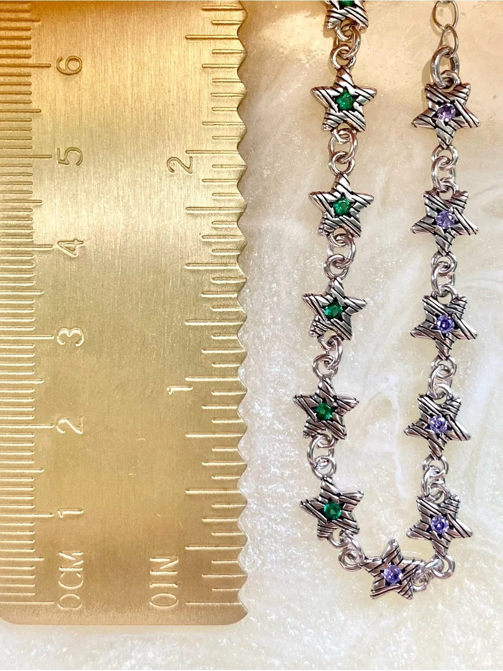 Sterling Starlink Bracelet with Green and Purple Stones